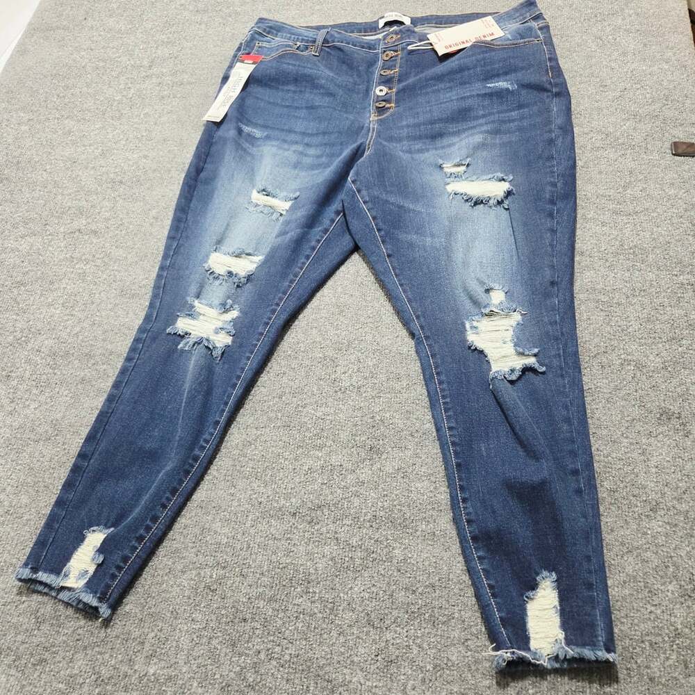 Wax Jean Original Denim High Rise Destructed Button Fly Skinny Jeans Size 24